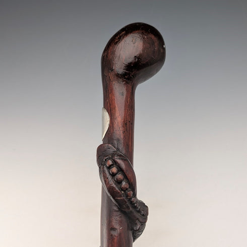 ヴィンテージ スネーク装飾ブラウンシャフト ノブハンドル ステッキ 杖 90cm